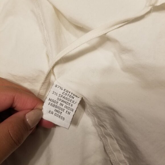 White Cotton Wrap Top Collared Tie Long Sleeves Preppy Blouse Medium Smart Set - Picture 8 of 15